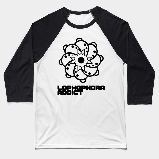 Lophophora Addict Black vertical Baseball T-Shirt by WildCactus